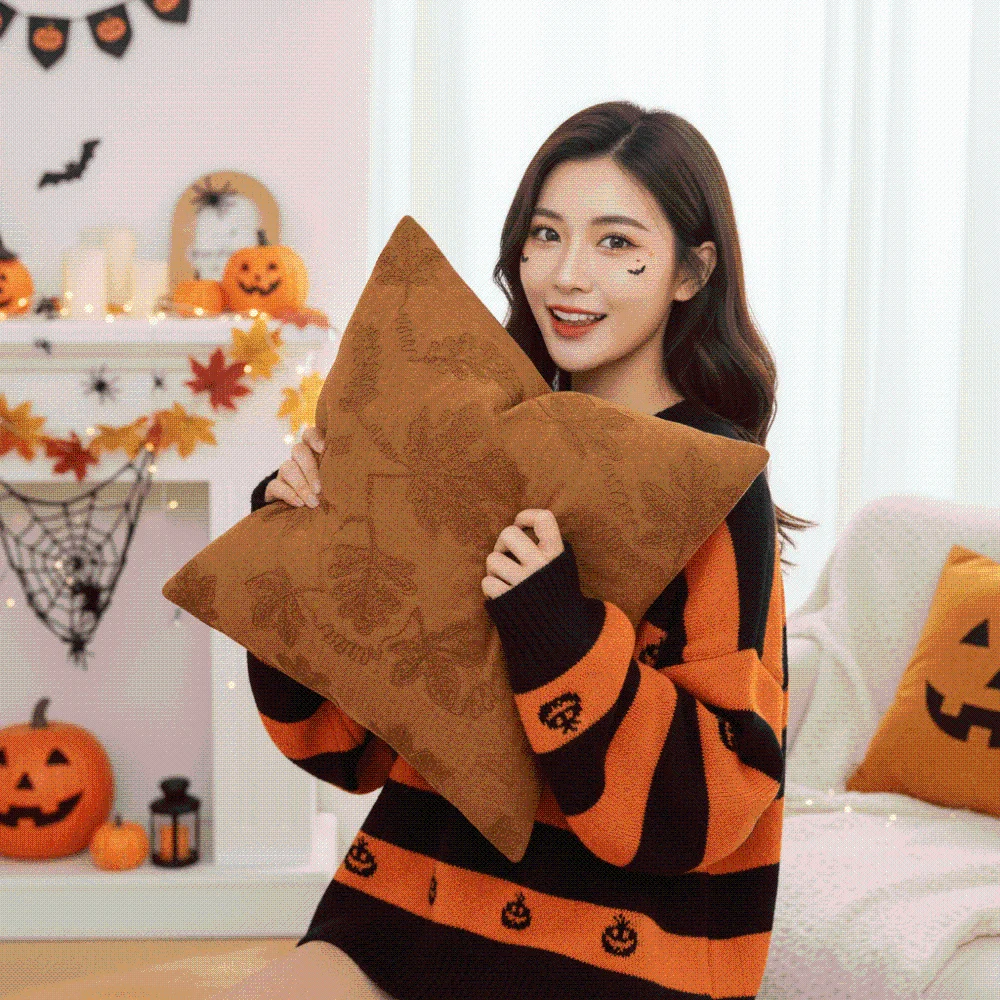 Soft Pillow Case Cute Embroidery Square Shape Cushion Cover Orange Solid Color Throw Pillows Shell Festival Ornament