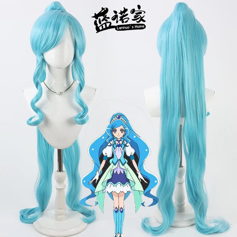 

Synthetic Hair Sawaizumi Chiyu Cosplay Wigs Futari wa Pretty Cure Cure Fontaine 100cm Blue Ponytail Wig Heat Resistant + Wig Cap