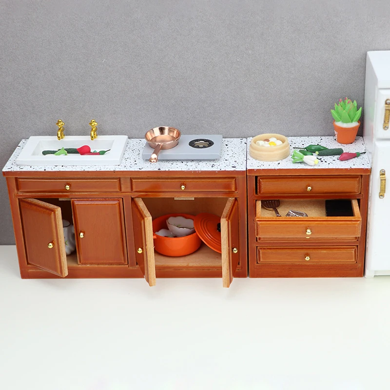 1:12 Dollhouse Miniature Cupboard Sink Chest Of Drawer Storage Cabinet Locker Furniture Decor Toy Doll House Accessories