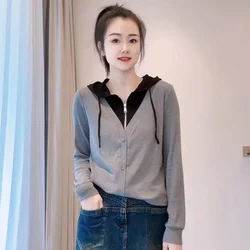 Spring Autumn New Fashion Korean Edition Half Zipper Loose Hoodie for Women's Fake Two Pieces Long Sleeve High End Versatile Top