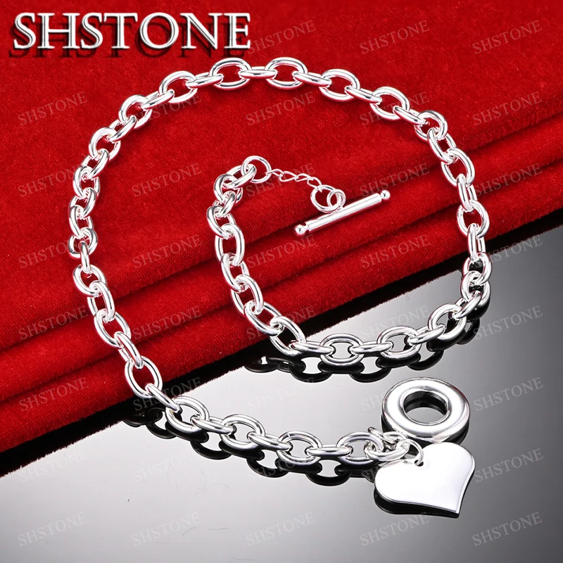 

SHSTONE 925 Sterling Silver Necklace For Women Heart Card Pendant Chain Lady Wedding Party Christmas Gifts High Quality Jewelry