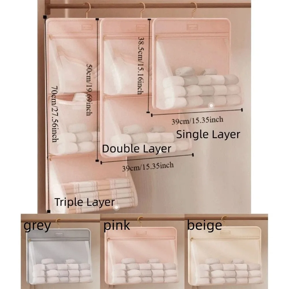 Foldable Underwear Storage Bag Breathable with Zipper Socks Storage Organizer Space Saving with Hanger Mesh Storage Bag