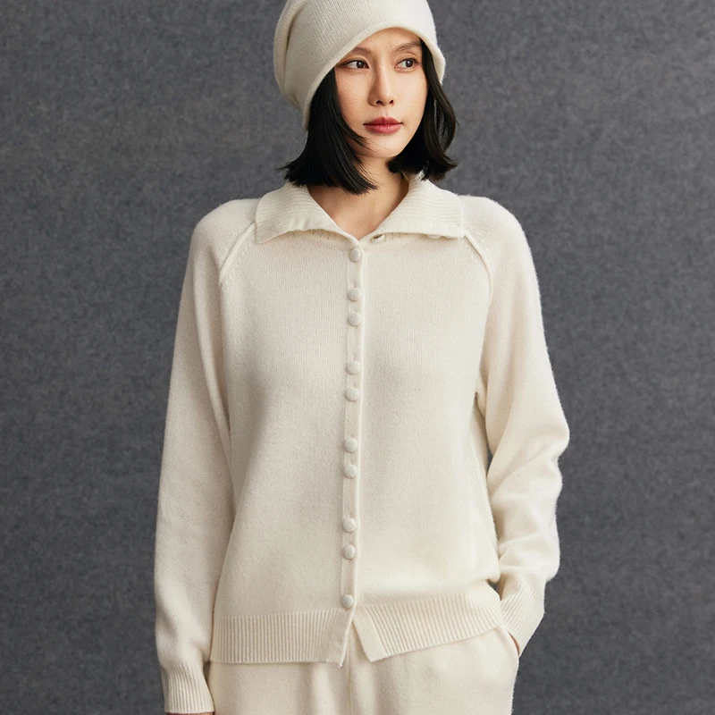 

Women's High-Neck Button Temperament Cardigan 100% Cashmere Raglan Sleeve Casual Sweater Coat Autumn Winter Soft Warm Knitwear