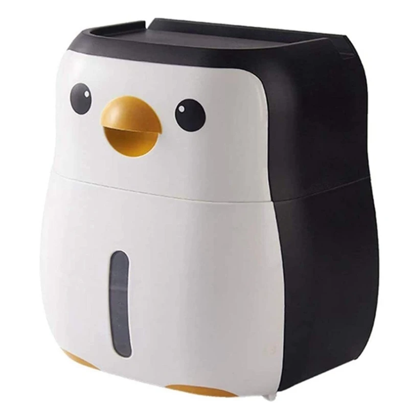 

Tissue Box,Waterproof Penguin Paper Box Wall-Mounted Toilet Paper Holder Phone Tissue Drawer Storage Box For Bathroom