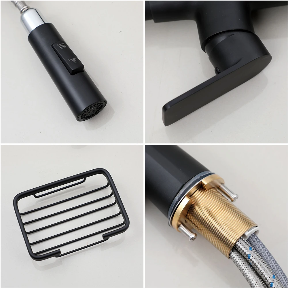 YANKSMART Pull Out Kitchen Faucet Basin Sink Deck Mount 360 Rotating Faucets W/ Shelf Rotatable Mixer Water Taps 2 Outlet Modes