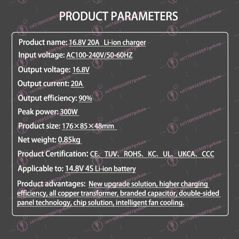 16.8V 20A Lithium Battery Charger for 4S 14.8V Lithium Ion Battery Fast Charger with Fan Aluminum Case  100-240V XT60 XT90 GX16 view 5