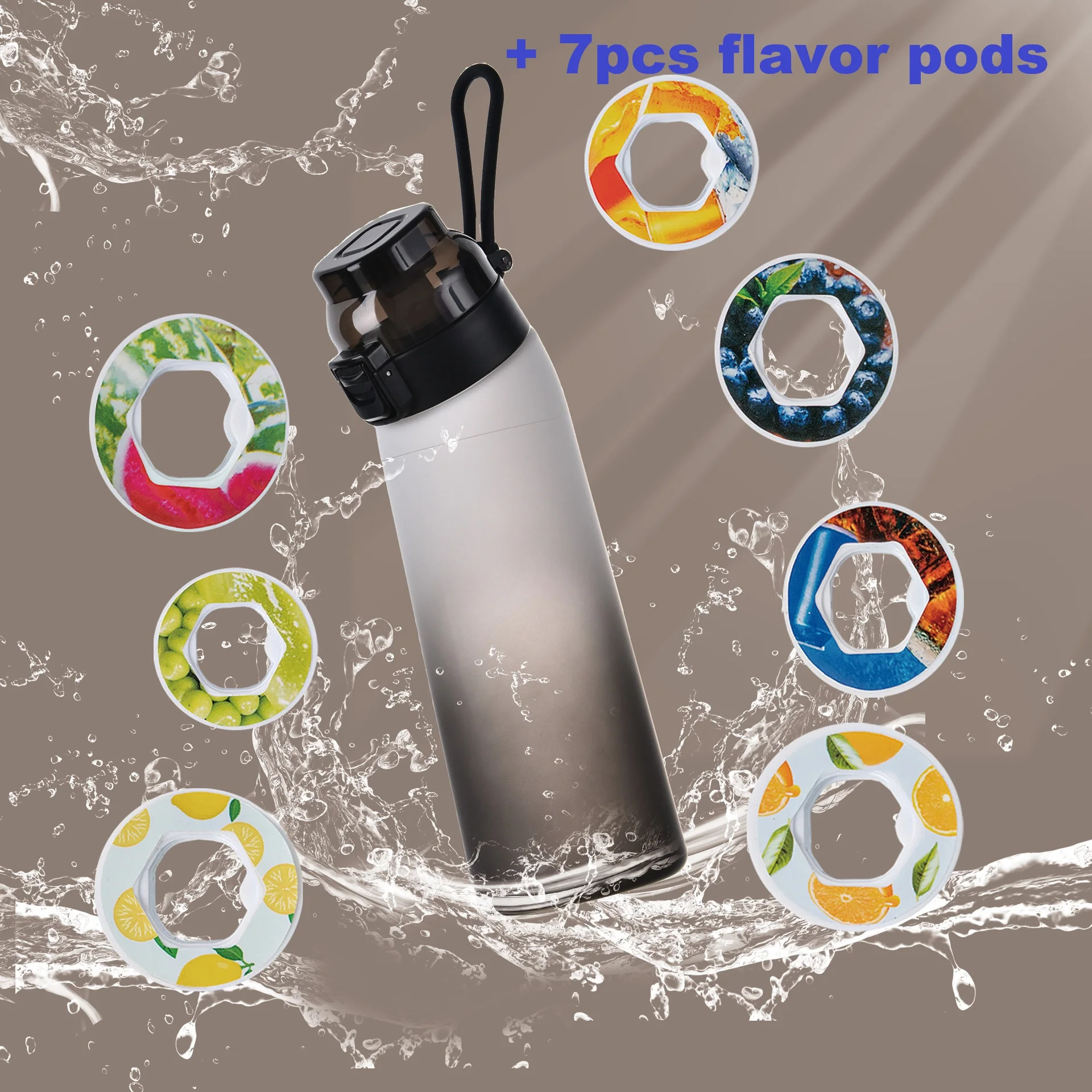 

New 700ml Fruit Flavor Water Bottle with Straw&7 Flavor Pods, Tritan Sports Cup, Leakproof Gym Bottle for Fitness,Travel&Outdoor