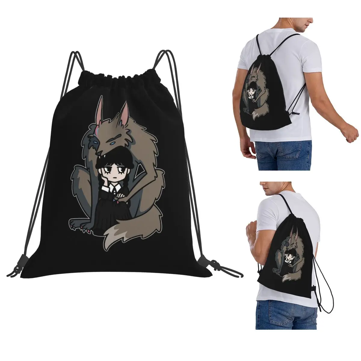 Hug The Wolf Backpacks Casual Drawstring Bags Sports Bag Book Bags for Man Woman School