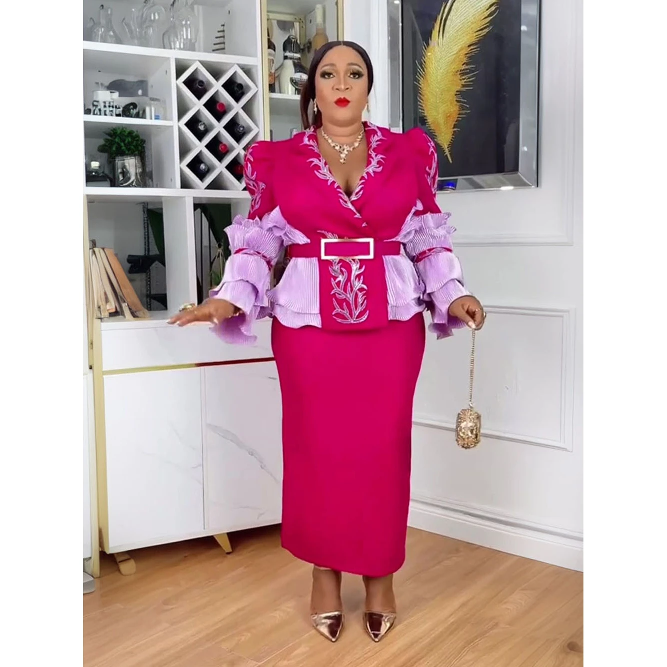 Fashionable Embroidered Beaded African Large Size Women's Dress Two-Piece Set Cross-Border Elegant Evening Gown Ensemble