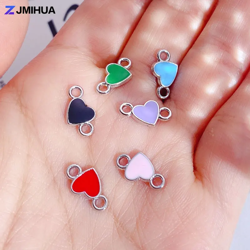 30pcs Enamel Heart Connectors Charm For DIY Handmade Bracelets Anklets Connector Jewelry Making Findings Accessories