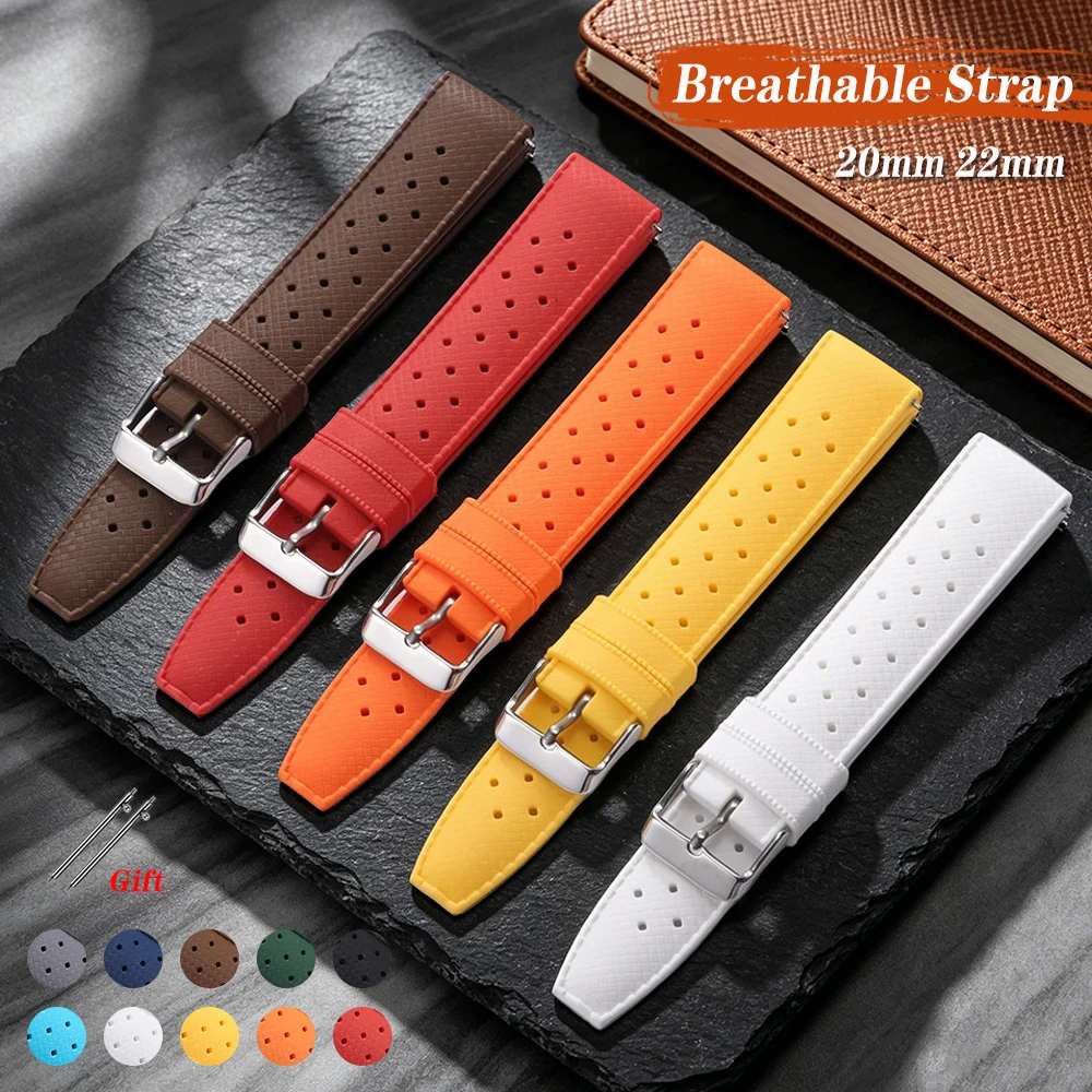Bracelet de montre en silicone respirant de qualité supérieure 20mm 22mm pour Seiko pour Rolex, bracelet souple et étanche pour montre connectée, accessoires