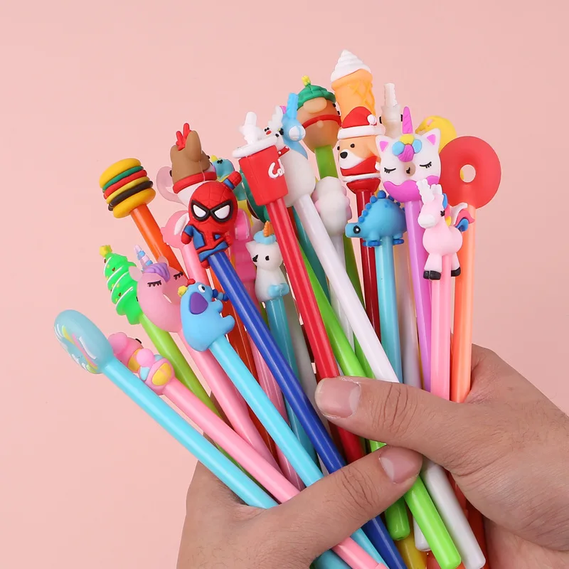 Imagem -03 - Kawaii Cartoon Gel Pen Escola e Escritório Papelaria Padrão Aleatório Canetas Neutras Tinta Preta Suprimentos de Escrita 0.5 mm 30 40 50 Pcs Lot