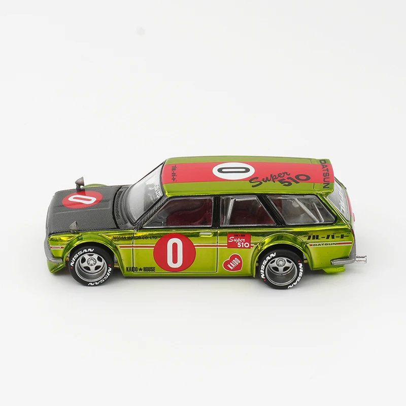 KHMG 510 Datsun 1:64 Wagon 0G FLO GEEL Te Openen Kap 164 Diecast Auto Model Kaido Huis MINIGT