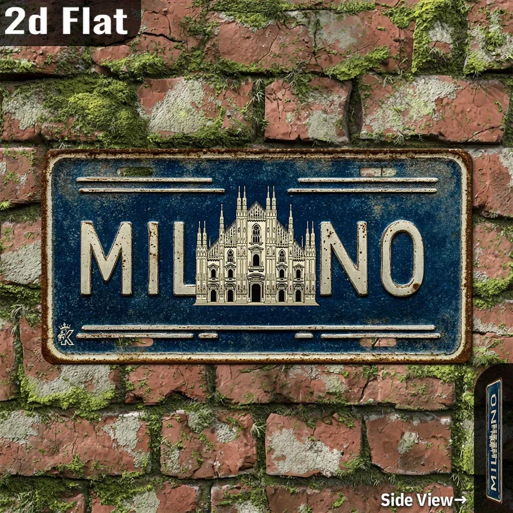 Letrero de Aluminio Personalizado con Impresión 2D de Milán, Italia, 11.9x6 Pulgadas, Decoración de Pared Vintage para Hogar, Garaje, Porche, Bar, Cafetería