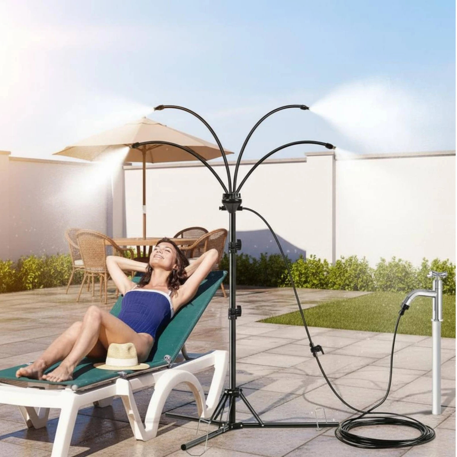 

Tripod Misting System Multi-Outlet Garden Misting Spray System Standing Mister Assembly Kit Yard Gear Long-Lasting