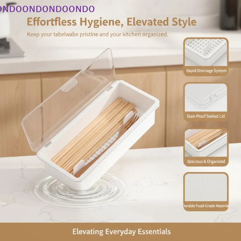 Kitchen Tableware Spoon And Fork Drainer With Cover Makeup Bins Storage Drainage And Dust-Proof Tableware Storage Chopstick Box