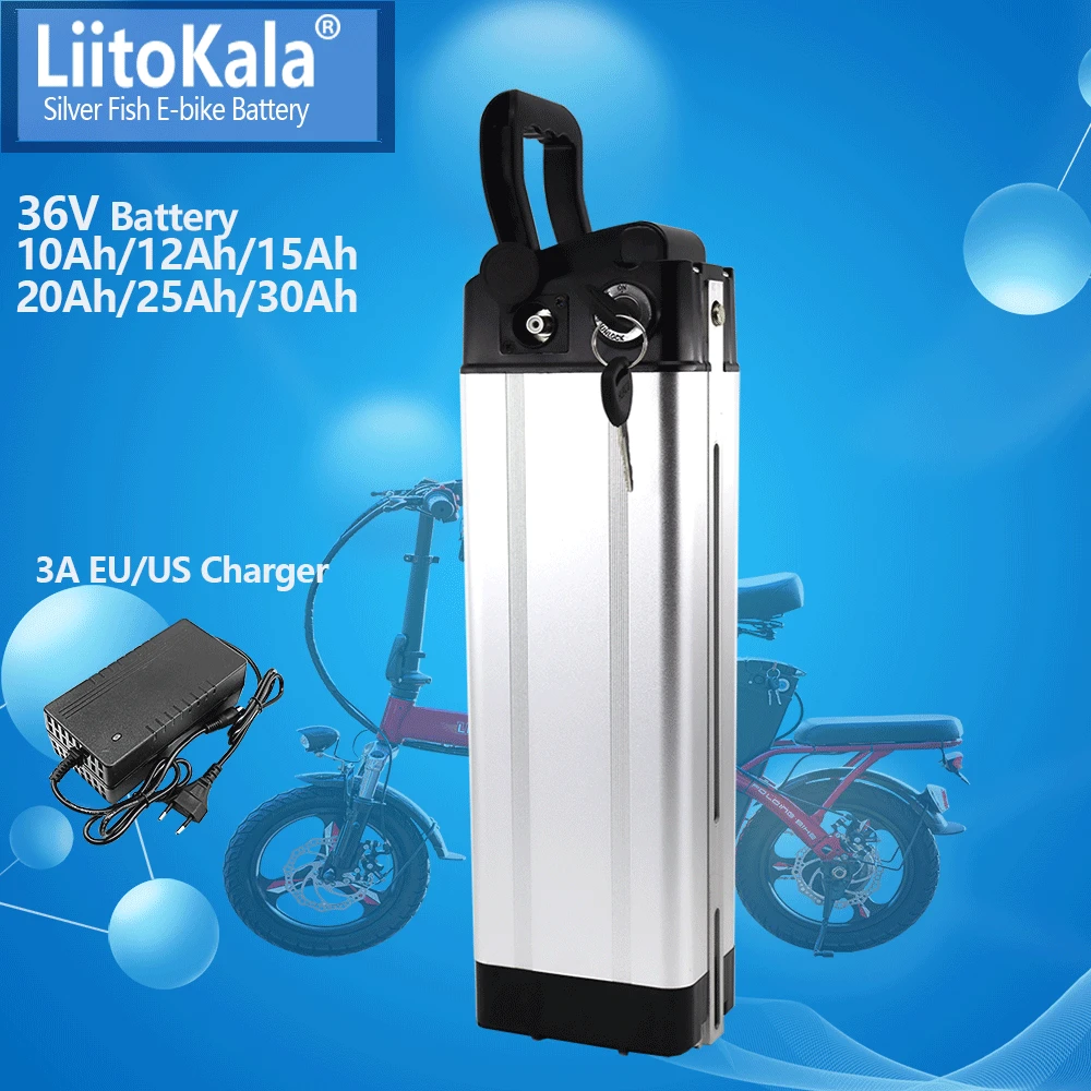 LiitoKala 36V 10AH 12AH 20AH Silver Fish Lithium Ebike Bateria Akku 500W 36V 15AH 30AH Li ion Electric Bike Bicycle battery pack