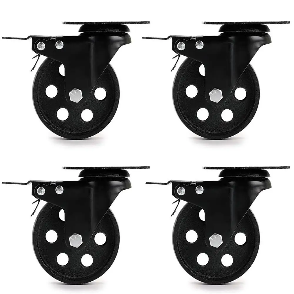 Rodízios de placa giratória estilo vintage de 4 polegadas, rodas de ferro fundido resistentes, mesa de centro, suporte de tv, carrinho de soldagem, capacidade de carga de 2000lbs