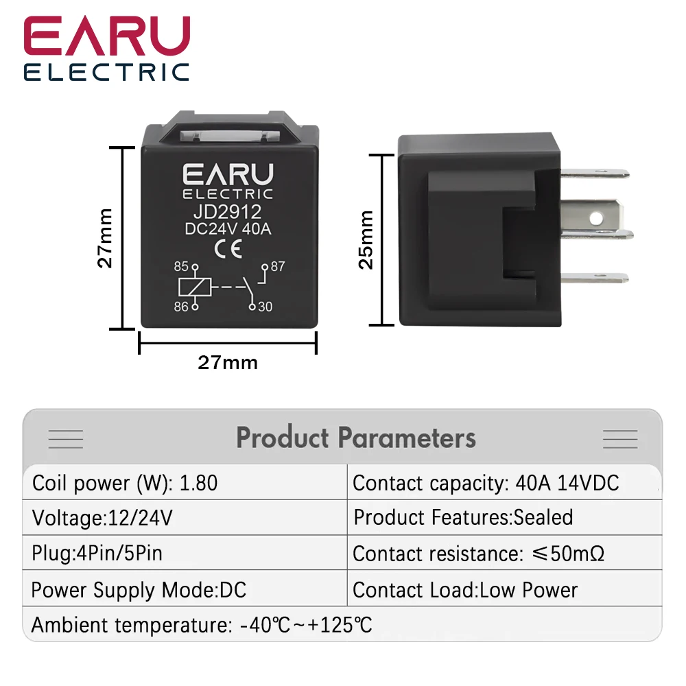 4 5 Pin 4P 5P 40A Waterproof Car Relay Long Life Automotive Relays Normally Open DC 12V/24V Relay For Head Light Air Conditioner