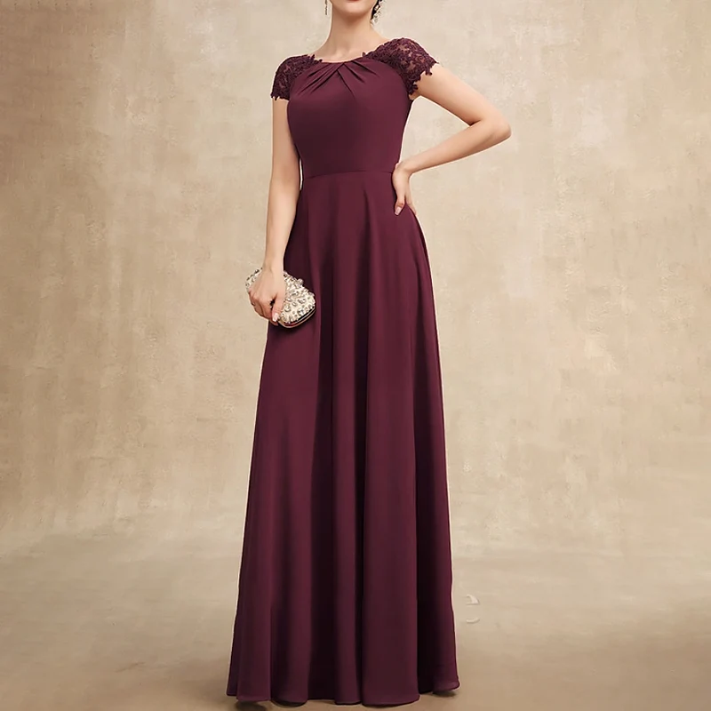 

Long Elegant Mother of the Bride Dresses Chiffon Boat-Neck Floor-Length A-Line Wedding Guest Party Women 2023 Evening Gala New