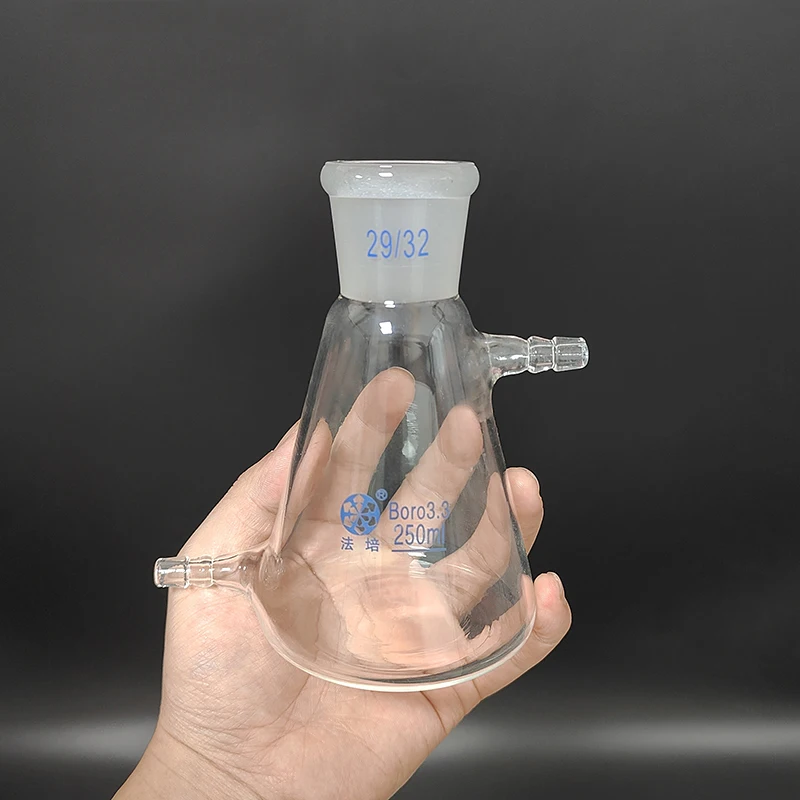 Filtering flask with side tubulature 50ml-10000ml 29/32,Triangle flask with upper and bottom side tube,Filter Erlenmeyer bottle