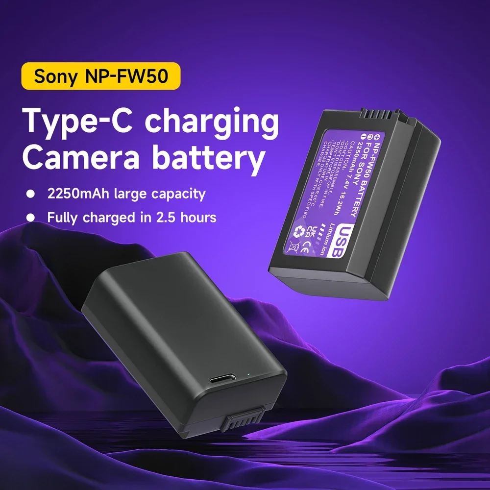 バッテリーUSB-C入力,Sony用,NP-FW50,npfw50,np fw50,Alpha a6500,a6300,a6400,a6000,a6100,a5000,a3000,NEX-3,a7,7r,a7r ii