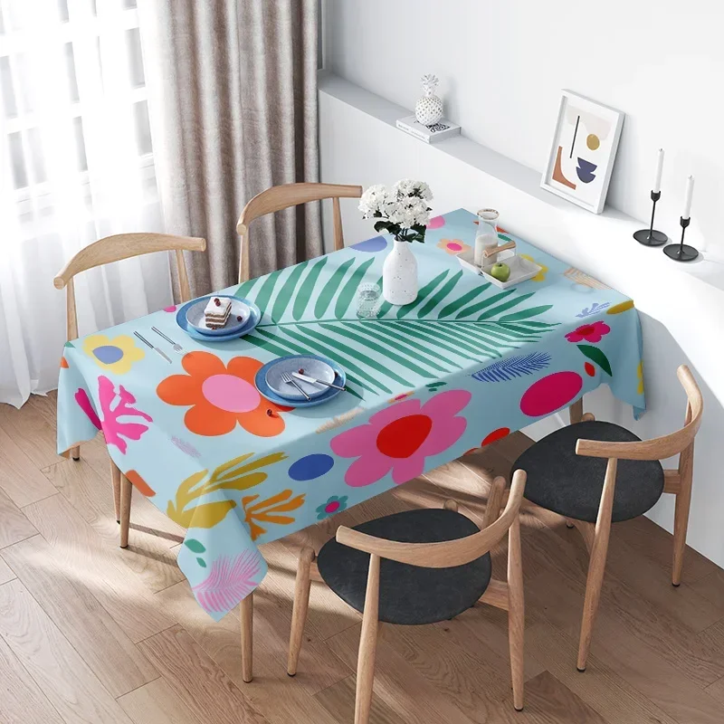 Vibrant Flower Decor Colorful Floral Printed Tablecloth For Home Kitchen Dining - Waterproof Washable Rectangular Table Cove