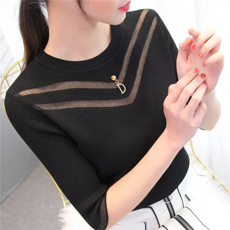 Fashion O-Neck Solid Color Spliced Gauze T-Shirt Women\'s Clothing 2023 Spring New Casual Pullovers All-match Sweet Tee Shirt