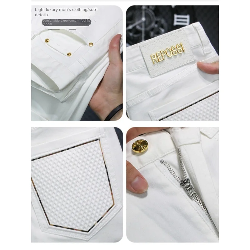 Light Luxury High-End Summer Thin Section Cotton Elastic Men'S Jeans Fashion Slim Straight Casual Versatile Simple Nine Pants