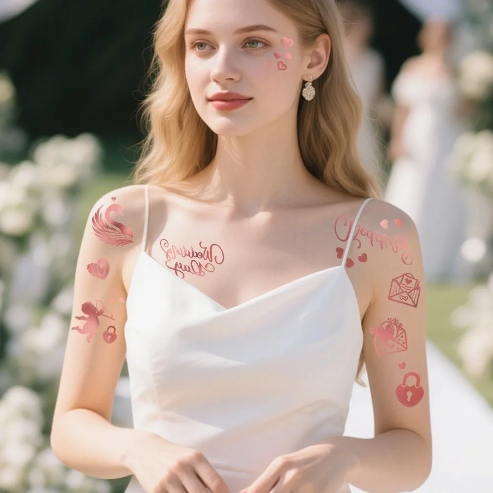 4pcs Flower Temporary Tattoos Rhinestone Waterproof Metallic Tattoo Sticker Sweat-proof Water Resistant Heart Tattoo Sticker