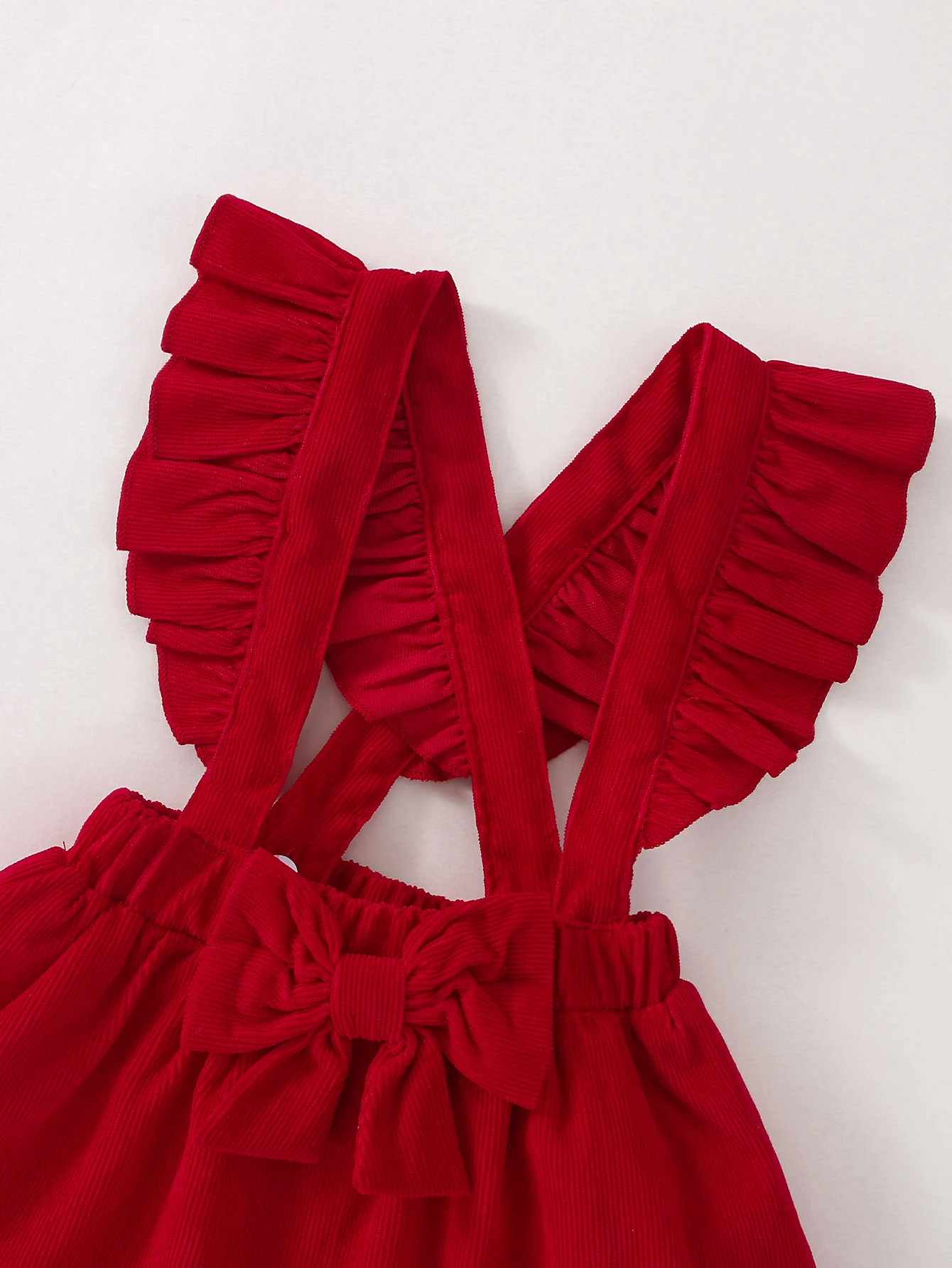 Modisches Lässiges Einfarbiges Kleid mit Schleifendekoration und Schulterriemen für Babymädchen Einteiliges Frühlings- und Herbstkleid – Detail 5