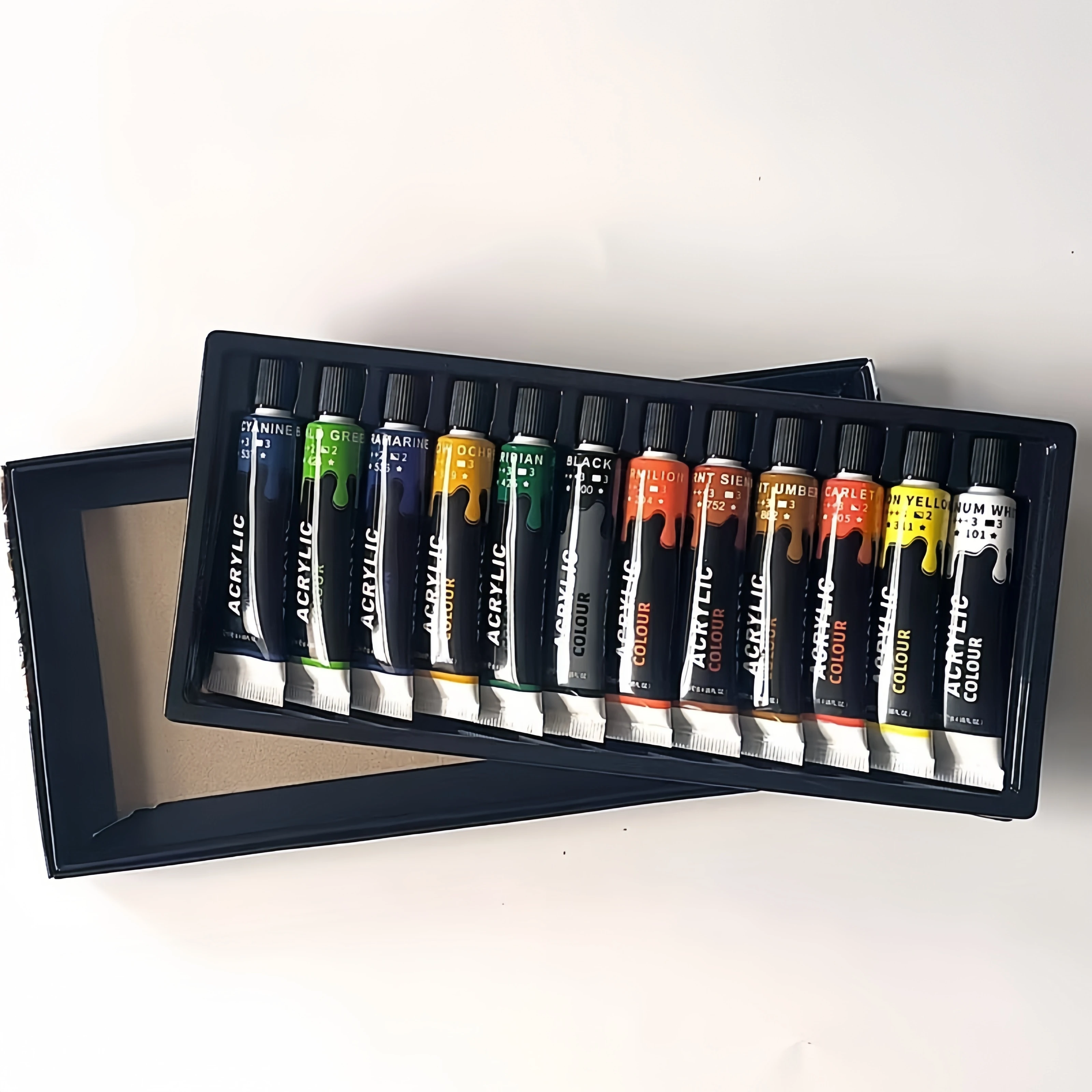 12 Colors Acrylic Paint Set, 12ml Tubes Professional Art Supplies for Canvas Painting, Craft Kit for Beginners & Students