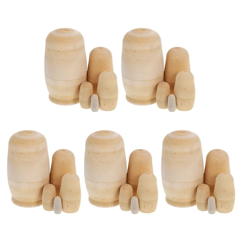 

5 Sets Blank Russian Nesting Matryoshka Unpainted Wooden Kit Creative DIY Painting Set Family Holiday Gift Art Crafts