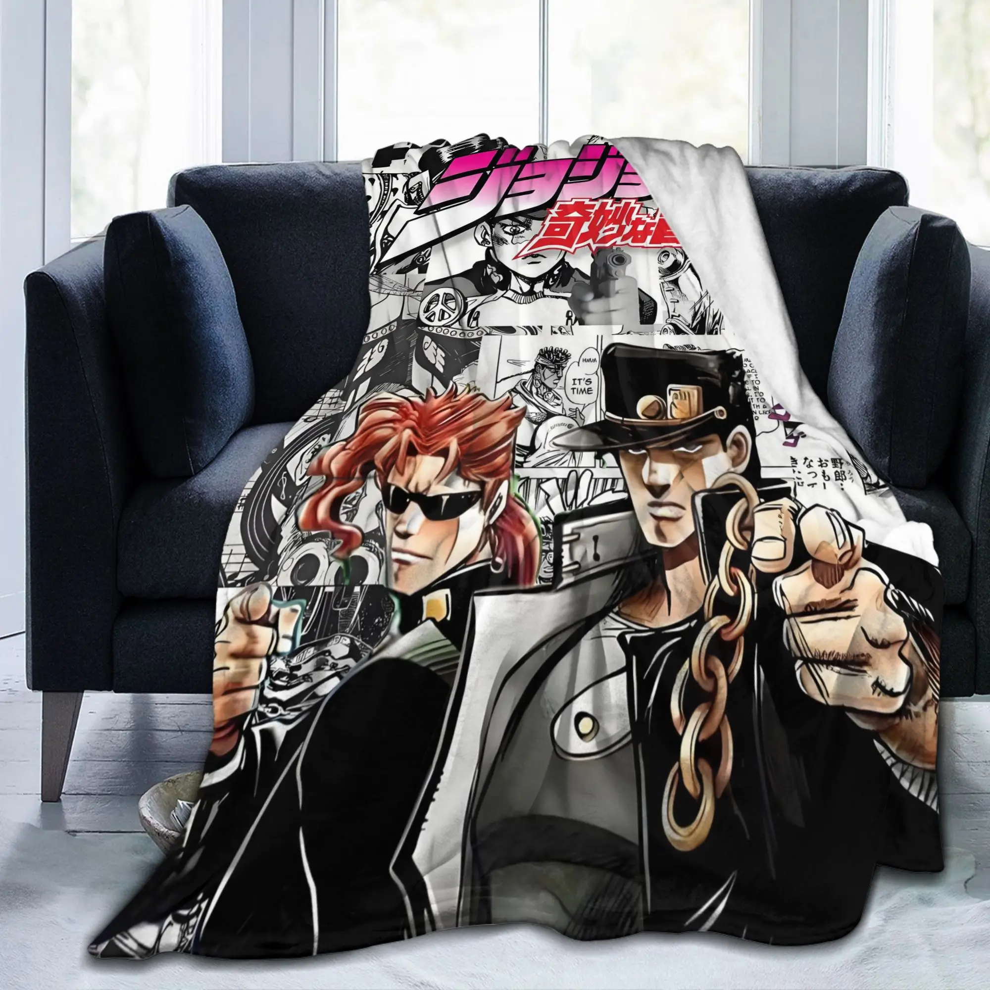 Custom Stardust Crusaders Anime  Blankets Warm Flannel JoJo Bizarre Adventure Throw Blanket for Bed Travel Rug Piece
