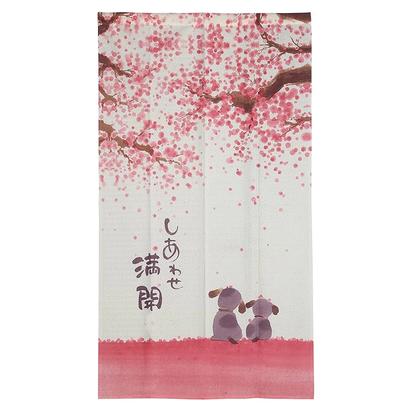 Japanese Style Noren Doorway Curtain Happy Dogs Cherry Blossom Bedroom Partition Kitchen Bathroom Door Decor Customizable