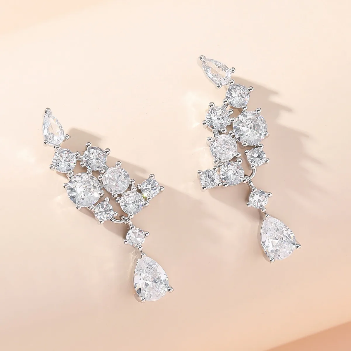 JMK 2pcs Angel Wings Dangle Earrings Women Water Drop Cubic Zircon Earrings Bridal Wedding Silver Plated Jewelry Engagement