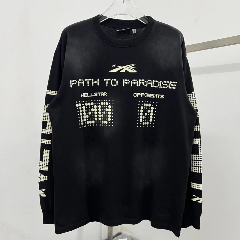 

Loose Long Sve T-irt ex Anti-Bacterial Cotton Casual Sle LED Scoreboard Logo Display Hell Star Print Youth Faion