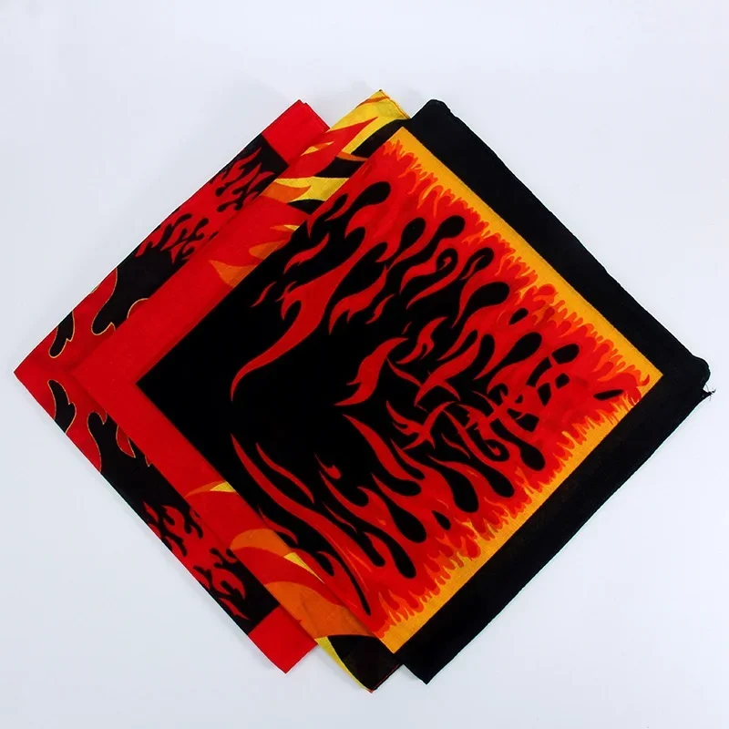 55 x 55cm Cotton Flame Series Square Scarf Handkerchief Turban Street Sports