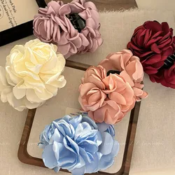 Large Three-Dimensional Satin Rose Grip Flower-Shaped Hairpin for Updo Back Head Shark Clip  Laziness Feeling Half Tie Hairpin