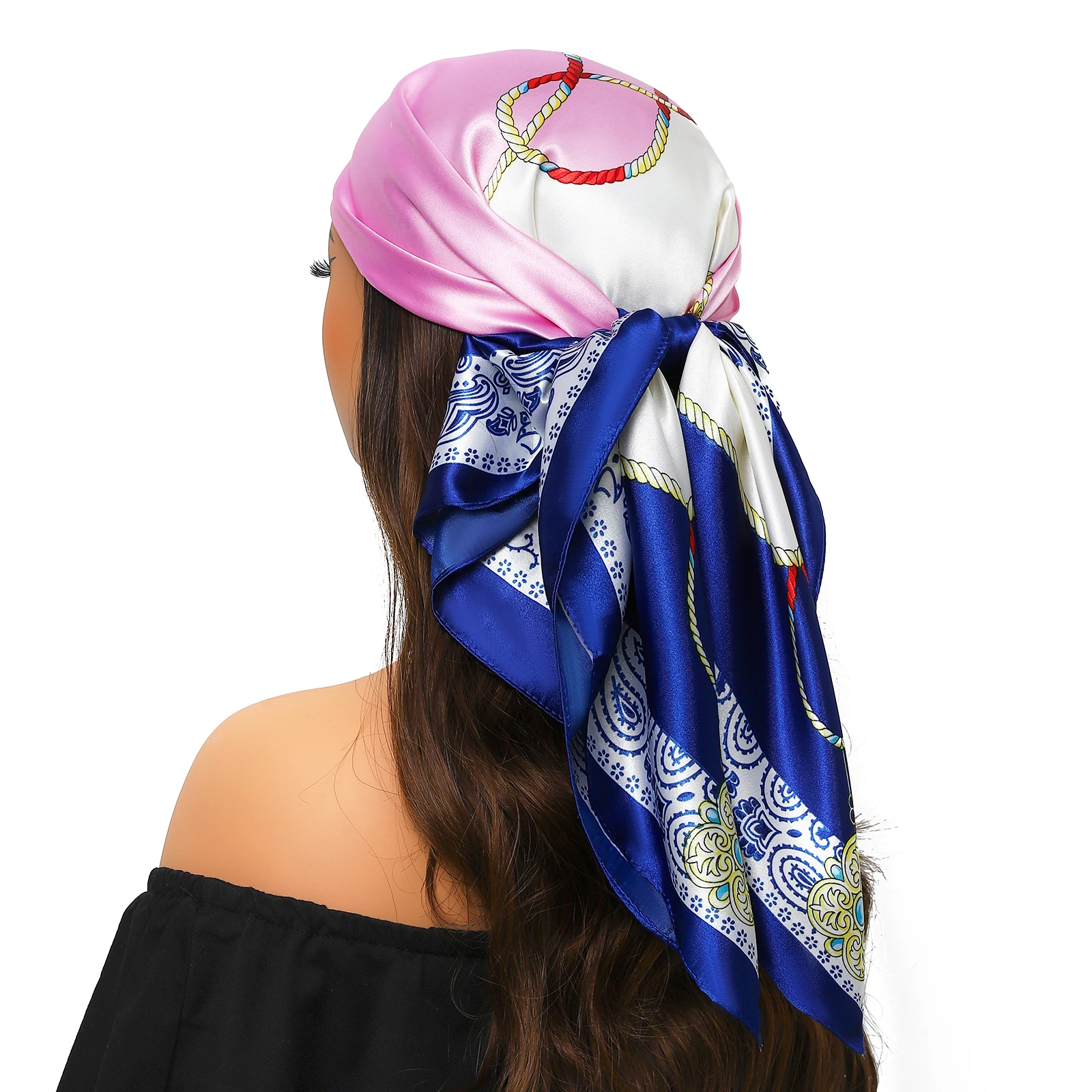 90*90cm Silk Scarves Women Print Foulard Satin Square Head Hijab Ladies Luxury Brand Shawl Bandanna Female Muffler chiffen wrap