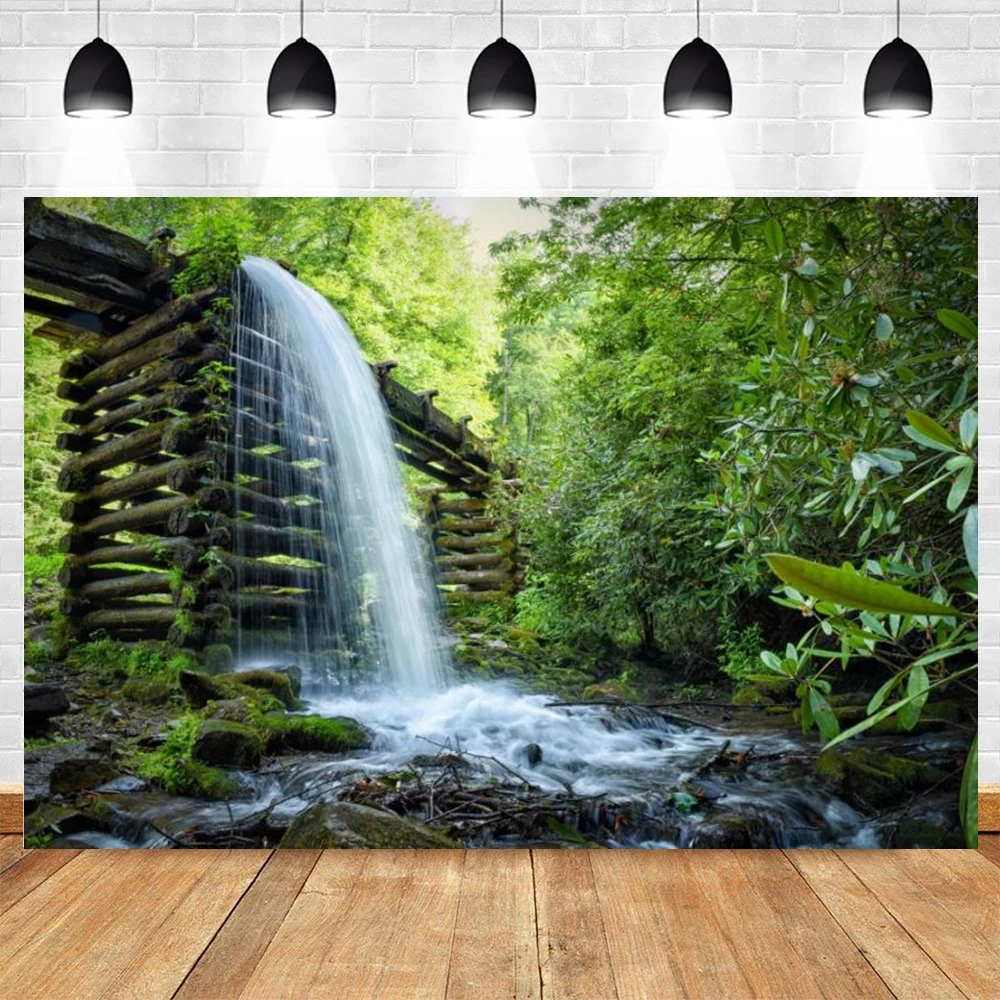 Waterfall Mountain Water Nature Scenery Photography Backdrop Spring Summer River Lake Forest Landscape Portrait Photo Background