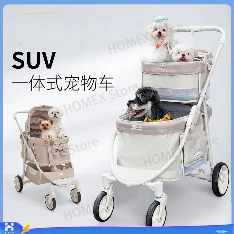 Double Layer Pet Stroller for Dogs and Cats Medium Size Large Space Upper Lower Bunk Carrier Cart Foldable Travel Trolley