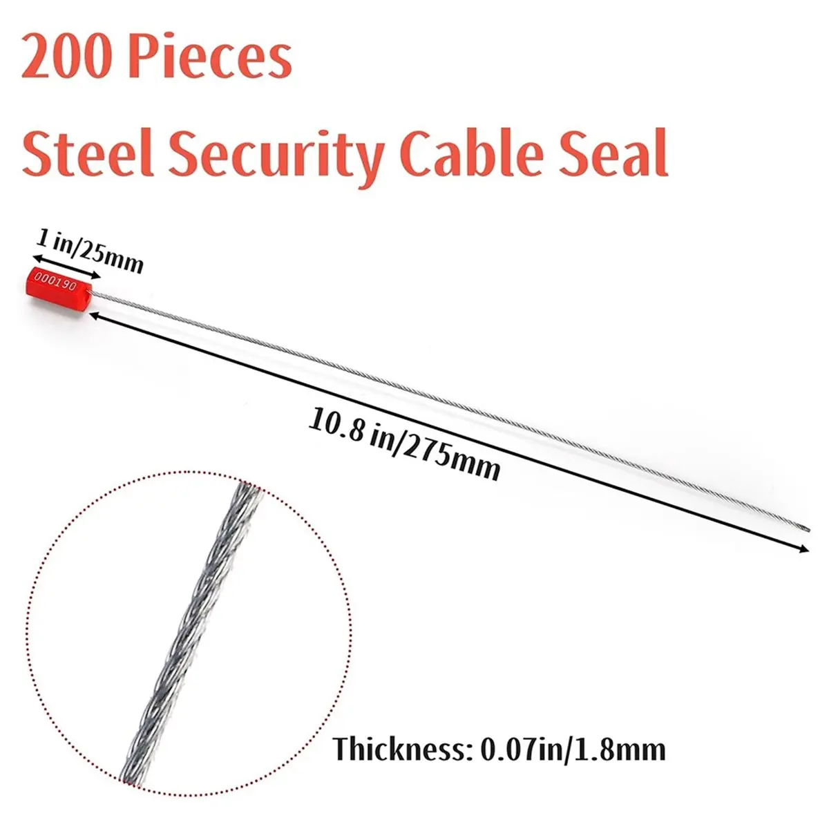 200 Pcs Steel Security Cable Seal, 11.8 Inch Numbered Security Tags Tamper-Proof Steel Container Wire Seal