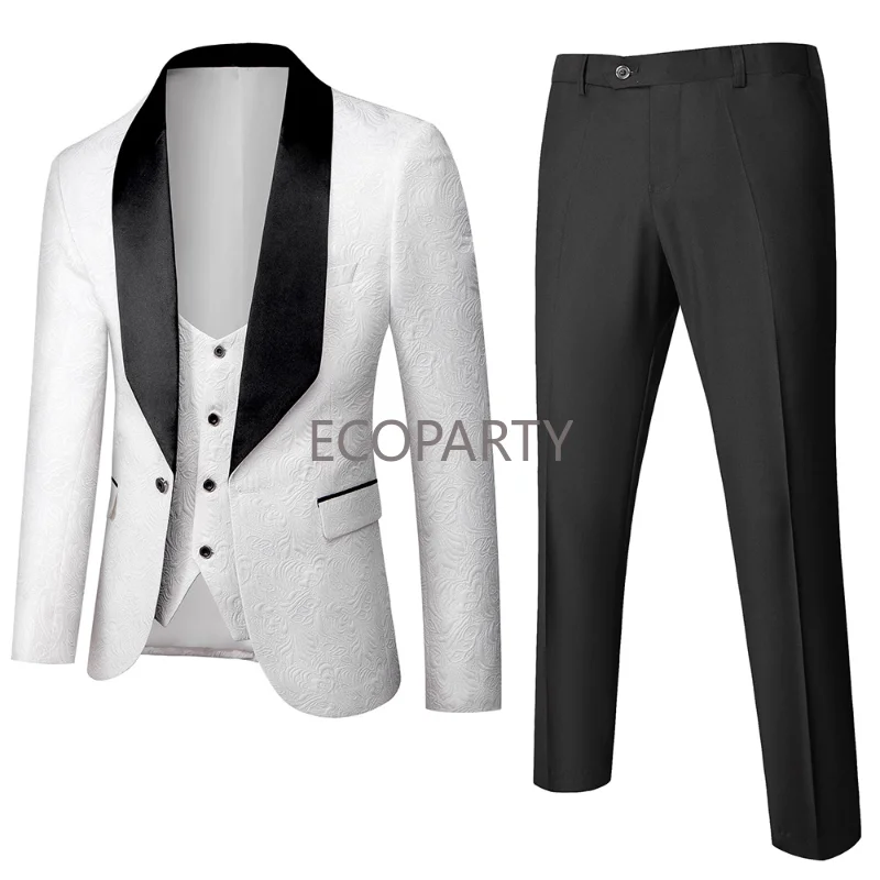 

6 Colors Luxury Men Tuxedo Fashion Suit Wedding Shawl Lapel 3 Pieces Skinny Single Breasted Jacket Party Prom Singer Costume