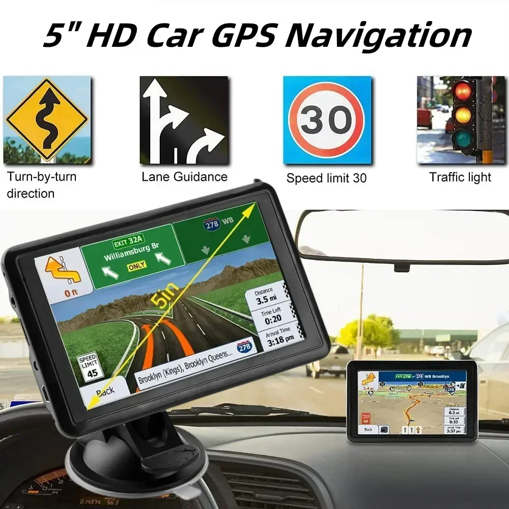 Car GPS Navigation 5 Inch HD Touch Screen 256M+8G FM Europe New Map Free Update for Car Truck GPS Navigators Car Accessories