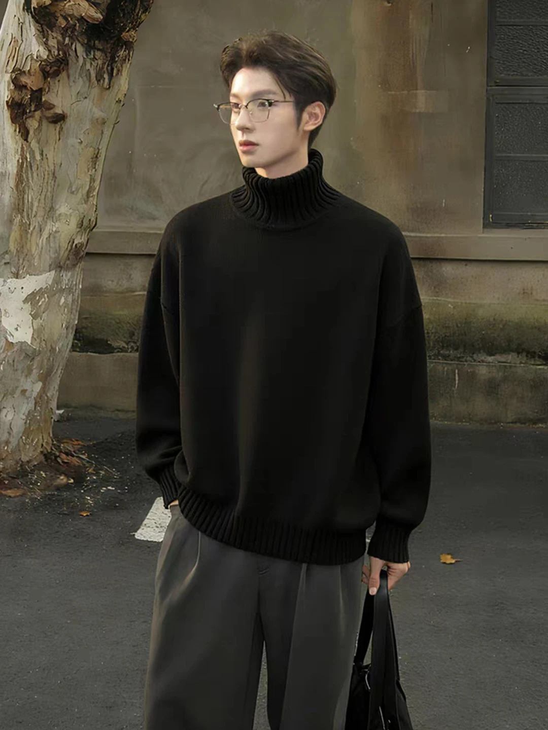 

Men's Bla High Collar Thiened Knitted Sweater Winter Warm Inner Wear Lazy Sle Loose Woolen irt Comfortable Casual Wear