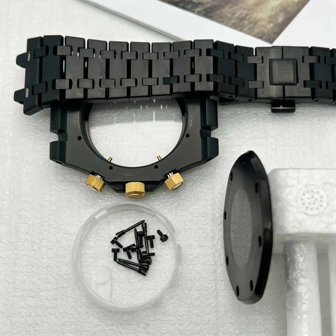 42MM Silver Gold Black Modified Watch Accessory Part Strap for Oak Case 31.8mm Dial VK64/63 Quartz Movement Pointer Kit No Logo view 4
