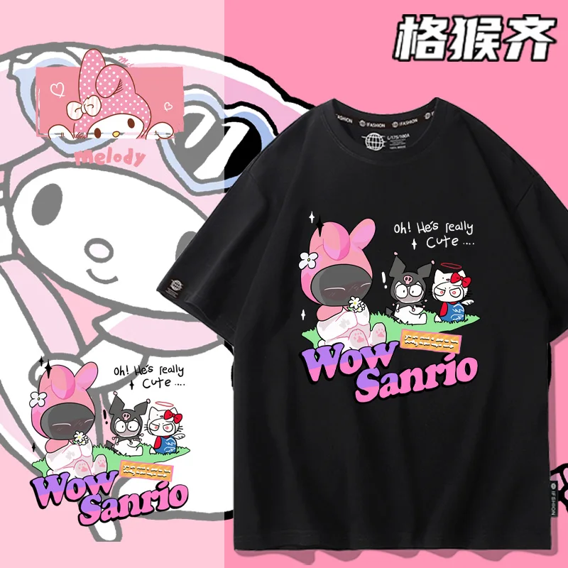 

Melody co-branded Short Sleeve T-shirt for Women Summer Sanrio Anime Printed Clothes for Girls Pure cotton T-shirt