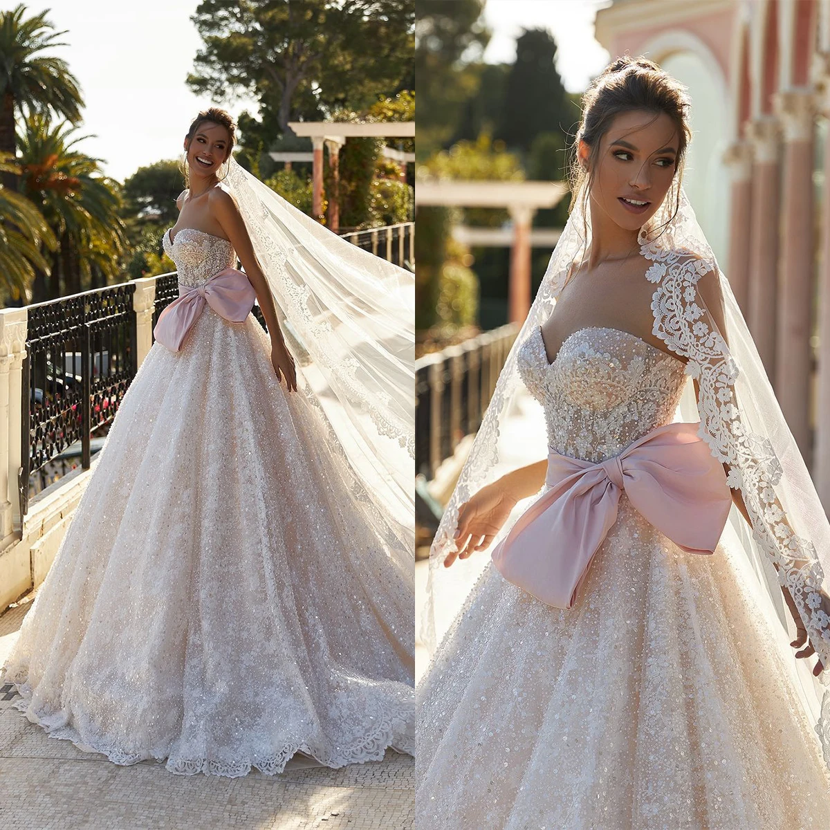 

Elegant A Line Wedding Dresses Sexy Sweetheart Backless Appliques Lace Bridal Gowns Customized Sweep Train Vestidos De Fiesta