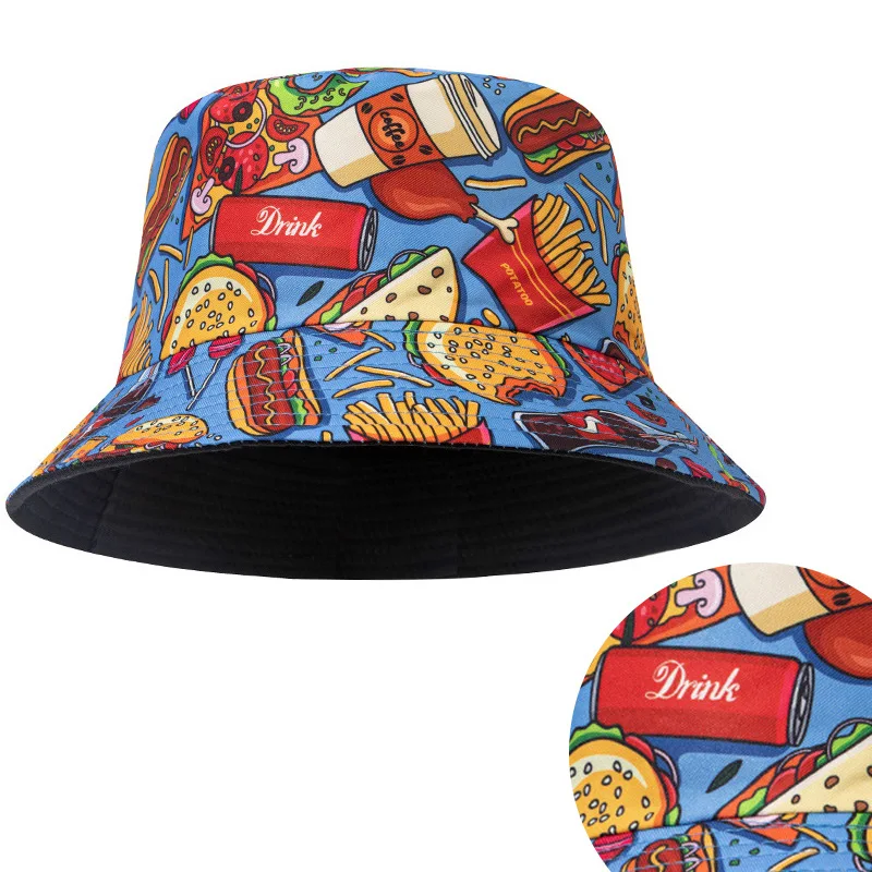 Painted Printed Lettered Basin Hat Hip Hop Sunscreen Double Face Wearing Visor Fisherman Pink Panama Women Bucket Hat Men